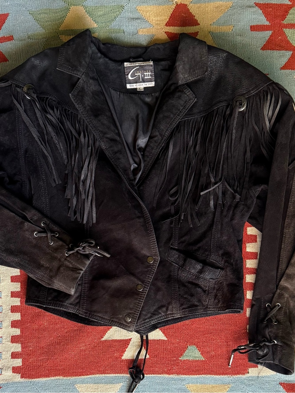 Black Suede Fringe Leather Jacket M/L